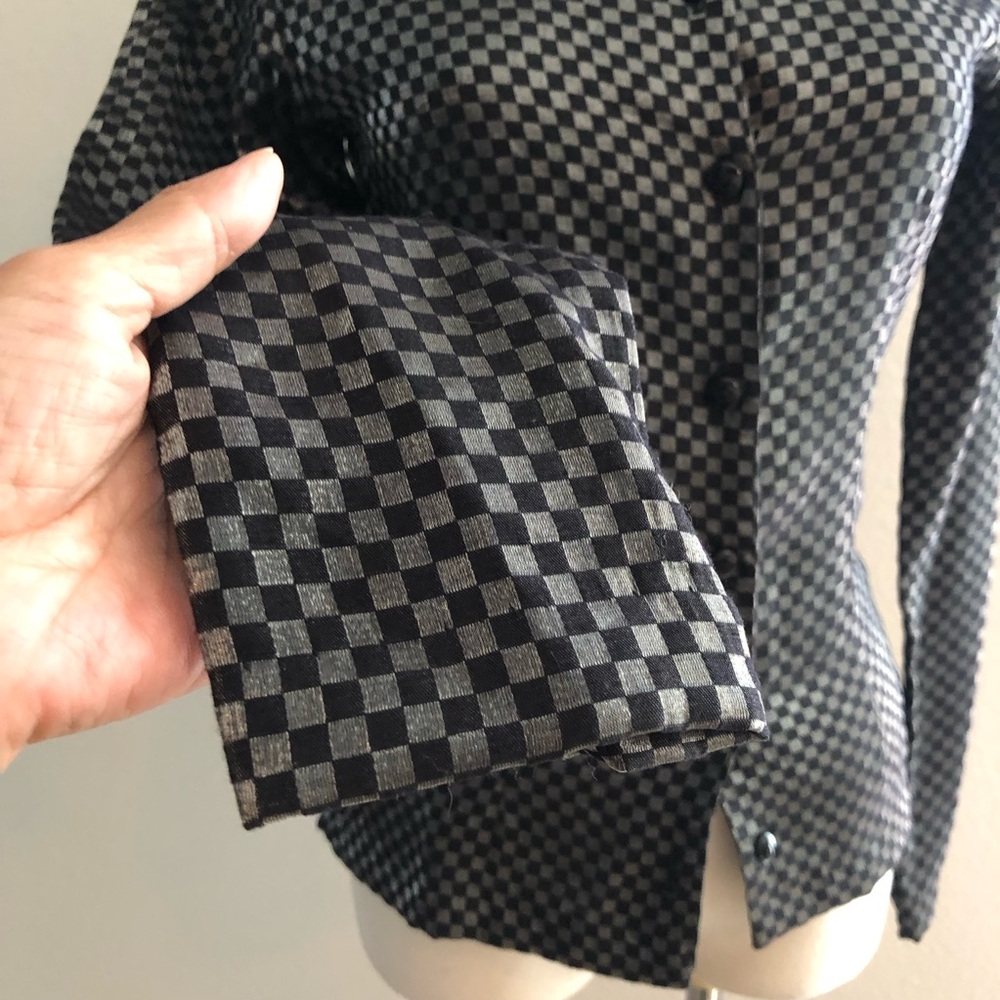 Black & Silver Checkered Pattern Button Down Shir… - image 4